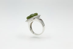 Jade of Yesteryear Sterling Silver Flower Carved Dark Green Jade Ring, Size 8