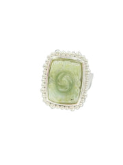 Jade of Yesteryear Sterling Silver Flower Carved Dark Green Jade Ring, Size 8