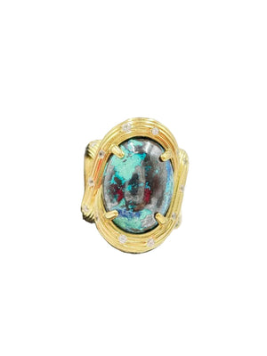 Colleen Lopez Sterling Silver Goldclad Oval Chrysocolla Twist Ring, Size 10
