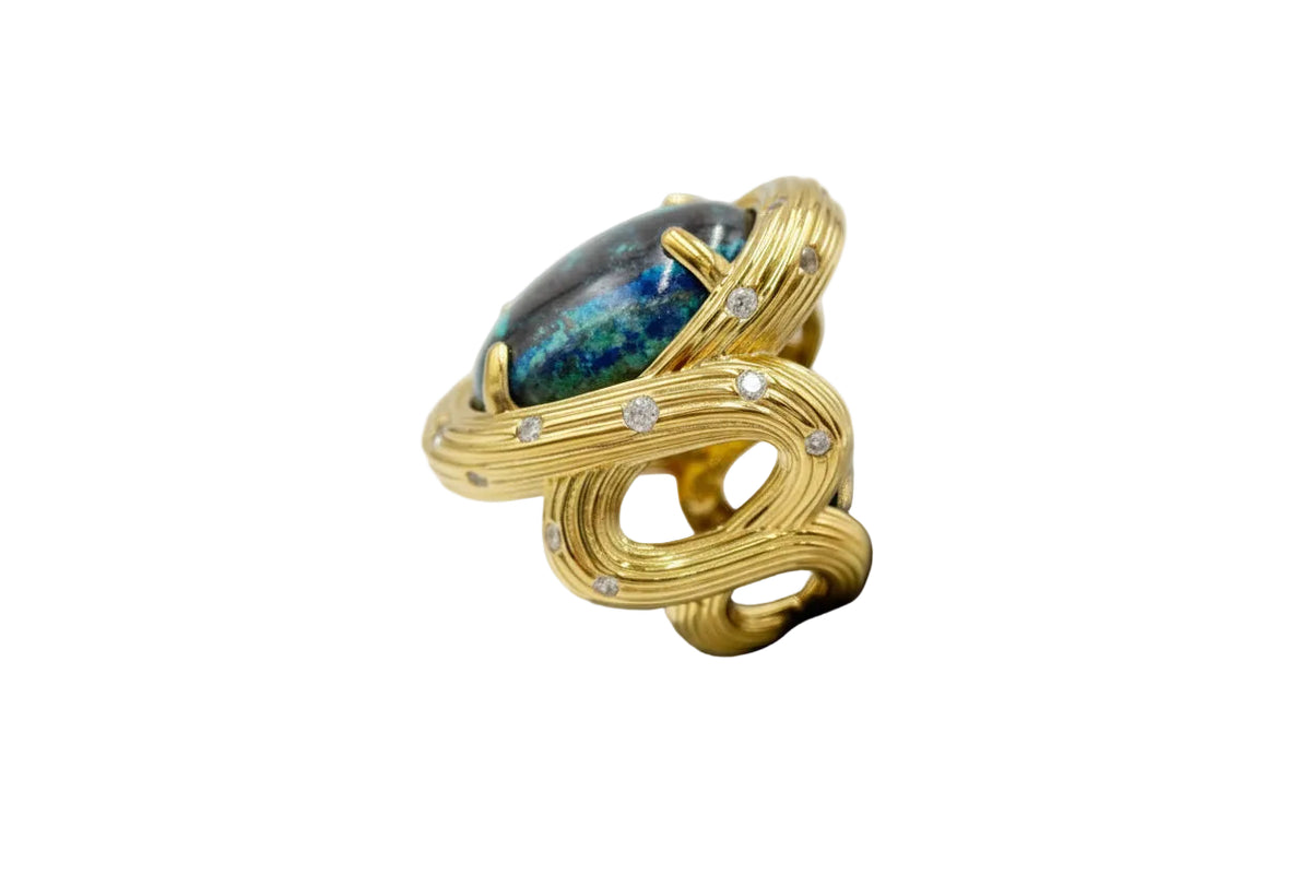 Colleen Lopez Sterling Silver Goldclad Oval Chrysocolla Twist Ring, Size 7