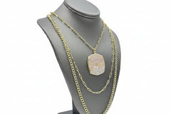 Connie Craig Carroll Jenna Gemstone Convertible Necklace Ocean Agate Goldtone