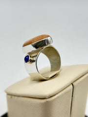 Jay King 925 Sterling Silver Peachstone Lapis Geometric Ring Size 8