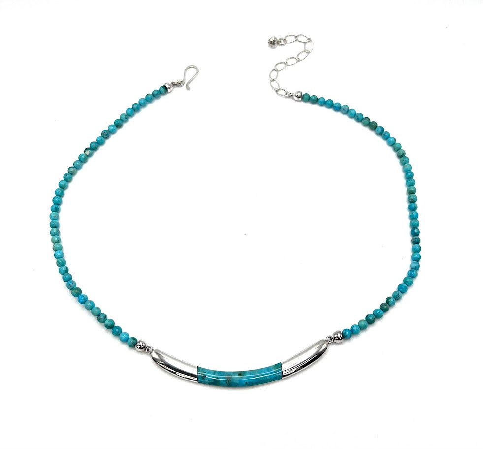 Jay King Blue Turquoise Sterling Silver Bar Beaded Necklace 18"