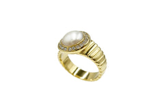 Colleen Lopez White Mother of Pearl Cabochon & White Topaz Ring - Size 9