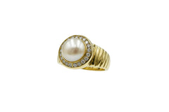 Colleen Lopez White Mother of Pearl Cabochon & White Topaz Ring - Size 9