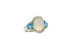 Affinity Gems Oval Cut Moonstone and White Zircon Ring, Sterling Silver, Size 11