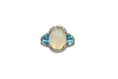 Affinity Gems Oval Cut Moonstone and White Zircon Ring, Sterling Silver, Size 11