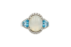 Affinity Gems Oval Cut Moonstone and White Zircon Ring, Sterling Silver, Size 11