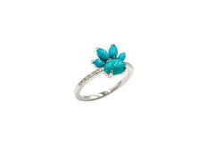 QVC Sterling Silver Oval Turquoise & Round Diamond Paw Print Ring, Size 7