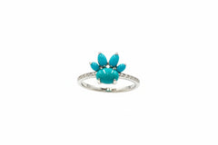 QVC Sterling Silver Oval Turquoise & Round Diamond Paw Print Ring, Size 7