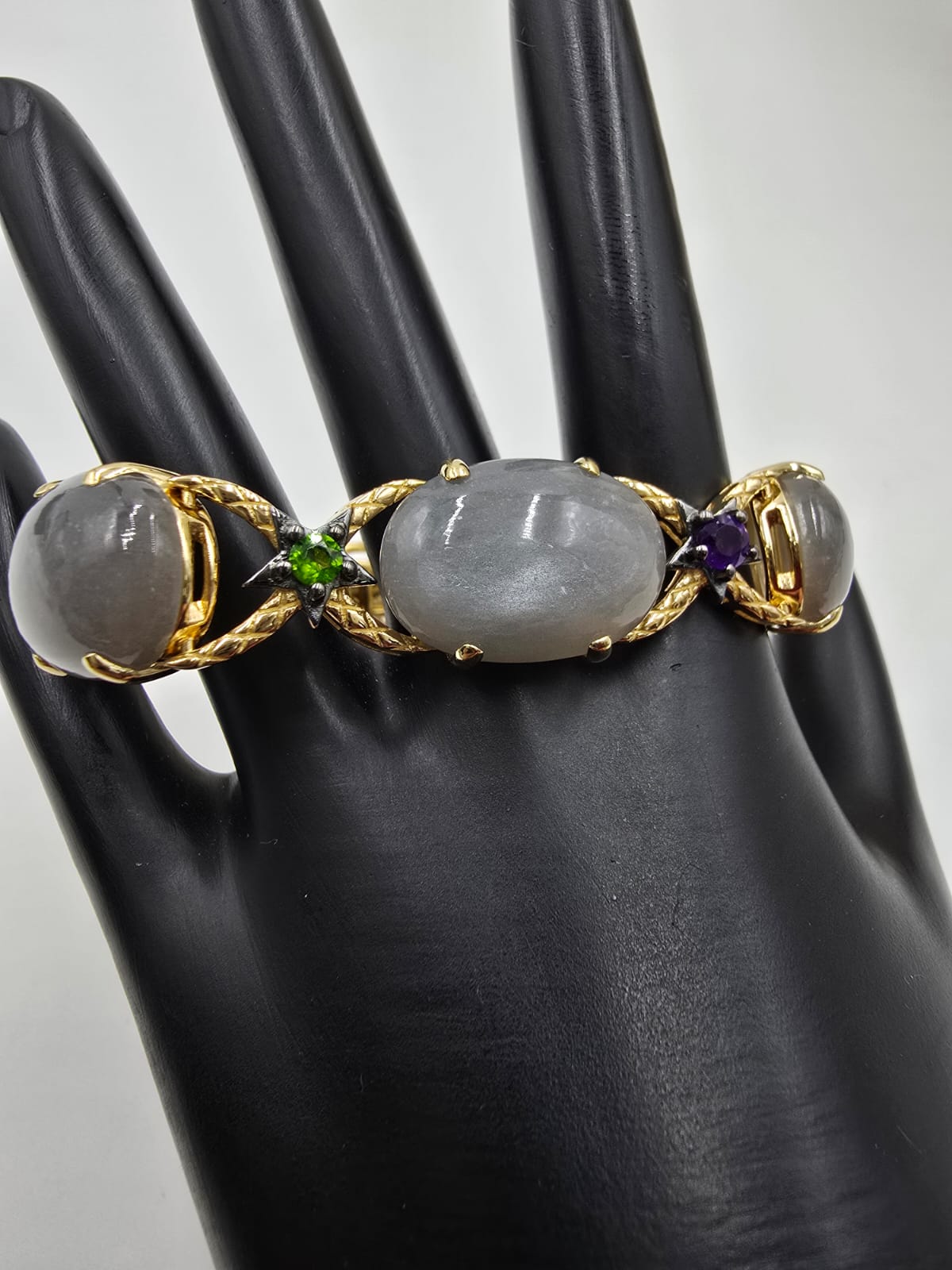 Colleen Lopez Sterling Silver Goldclad Gray Moonstone Muti-gems Station Bracelet, 7-3/4"