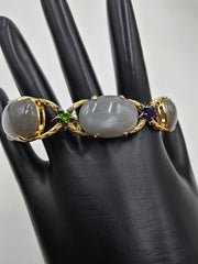 Colleen Lopez Sterling Silver Goldclad Gray Moonstone Muti-gems Station Bracelet, 7-3/4"