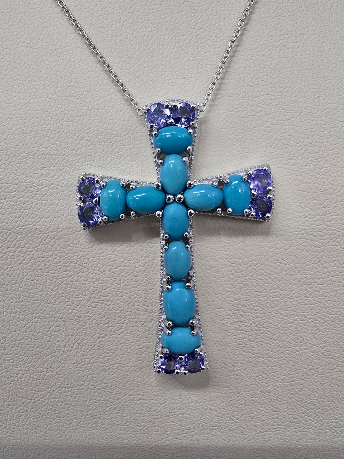 Colleen Lopez Sterling Silver Turquoise & Tanzanite Cross Pendant Necklace, 18"