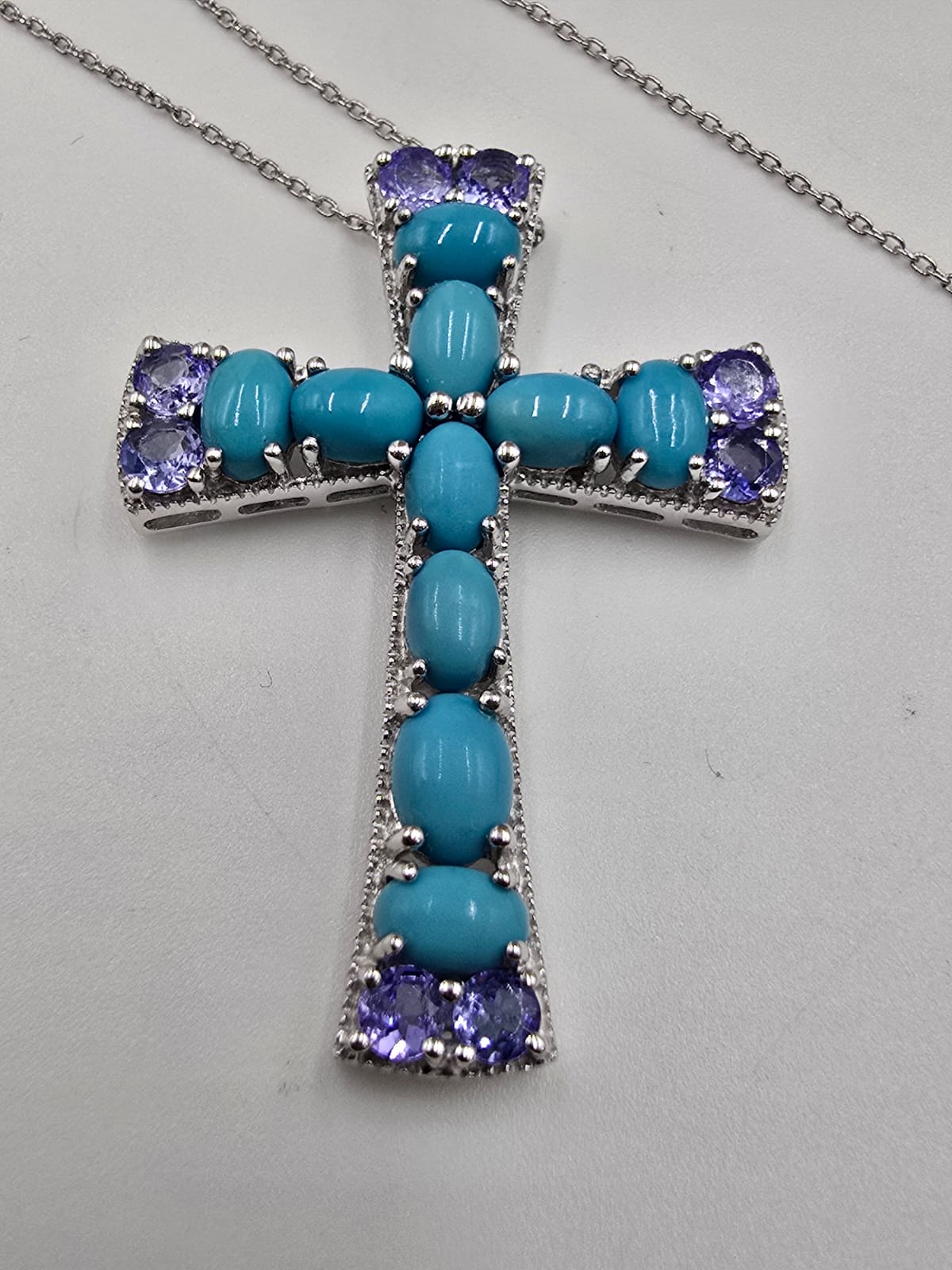 Colleen Lopez Sterling Silver Turquoise & Tanzanite Cross Pendant Necklace, 18"