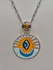 Rarities Sterling Silver Goldclad Tiger's Eye Hand-painted Pendant Necklace, 18"