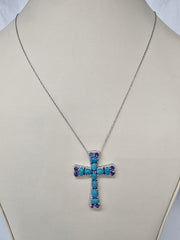 Colleen Lopez Sterling Silver Turquoise & Tanzanite Cross Pendant Necklace, 18"