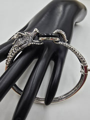 Jade of Yesteryear Sterling Silver Black Jade, Ruby and CZ Dragon Bracelet, 7-1/2"