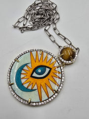 Rarities Sterling Silver Goldclad Tiger's Eye Hand-painted Pendant Necklace, 18"