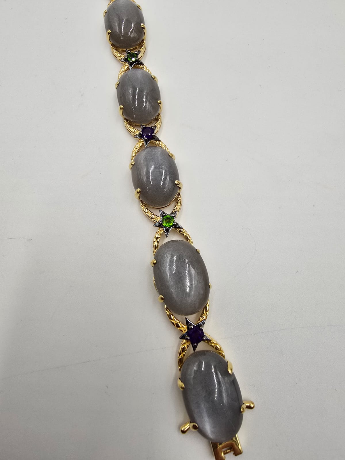 Colleen Lopez Sterling Silver Goldclad Gray Moonstone Muti-gems Station Bracelet, 7-3/4"