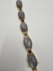 Colleen Lopez Sterling Silver Goldclad Gray Moonstone Muti-gems Station Bracelet, 7-3/4"