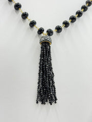 Joya Goldtone Deco Crushed Diamond and Gem Tassel Necklace