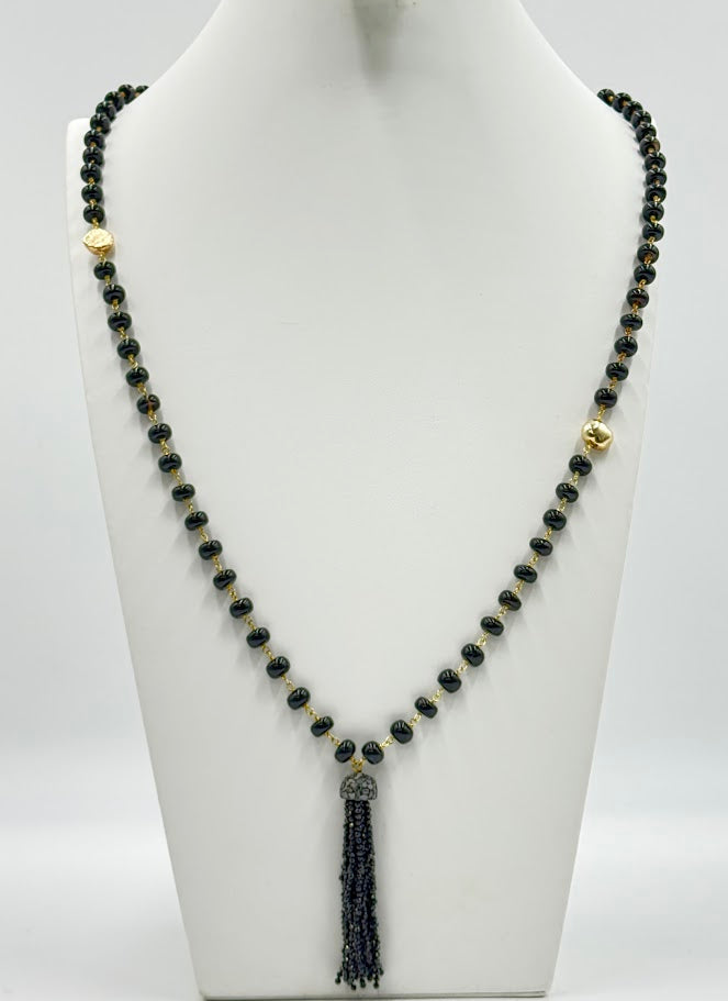 Joya Goldtone Deco Crushed Diamond and Gem Tassel Necklace