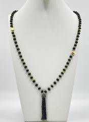 Joya Goldtone Deco Crushed Diamond and Gem Tassel Necklace