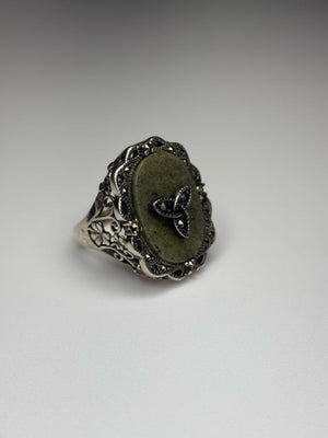 Connemara Marble Sterling Silver Marcasite Trinity Knot Ring Size 7