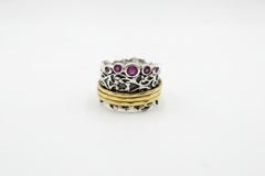 LiPaz Sterling Silver 2Tone Textured Rhodolite Crown Spinner Ring, Sz 7
