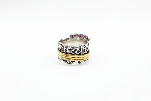 LiPaz Sterling Silver 2Tone Textured Rhodolite Crown Spinner Ring, Sz 5