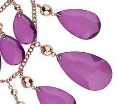 Faceted Teardrop Bead Tiered 16-3/4" Adj. Statement Purple/Rosetone Necklace