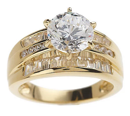 Diamonique Sterling Silver 14K GoldClad Round & Baguette Ring, Size 8