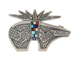 Roderick Tenorio Sterling Silver Gemstone Bear Pin/Pendant