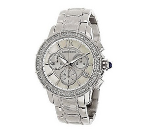Judith Ripka Stainless Steel Chronograph Textured Silver Tone Watch with Diamonique AVG.