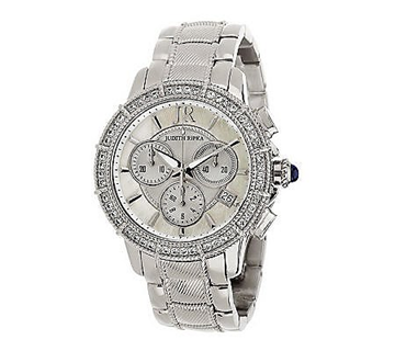 Judith Ripka Stainless Steel Chronograph Textured Silver Tone Watch with Diamonique AVG.