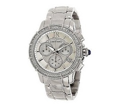 Judith Ripka Stainless Steel Chronograph Textured Silver Tone Watch with Diamonique AVG.