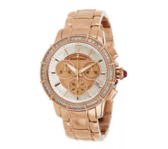 Judith Ripka Stainless Steel Chronograph Textured Rose Tone Watch with Diamonique Large