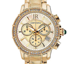 Judith Ripka Stainless Steel Chronograph Textured Rose Tone Watch with Diamonique Large