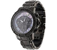 Judith Ripka Stainless Steel Chronograph Textured Black Tone Watch with Diamonique Avg