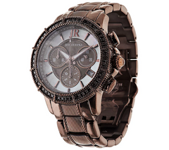 Judith Ripka Stainless Steel Chronograph Textured Chpcolate Tone Watch with Diamonique Large