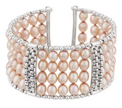 Honora Cultured Pearl 6.0mm Oval Wide Bold Sterling Silver, Rose,  Cuff