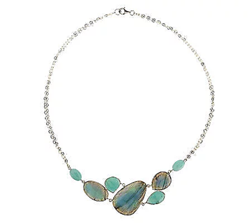 Organic Cut Labradorite and Amazonite Sterling Silver 18" Cluster Necklace