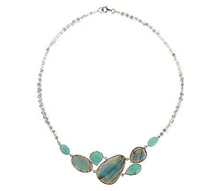 Organic Cut Labradorite and Amazonite Sterling Silver 18" Cluster Necklace