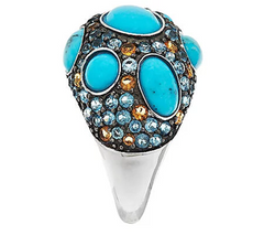 Turquoise & Multi-Gemstone Sterling Ring Size 8