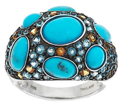 Turquoise & Multi-Gemstone Sterling Ring Size 8