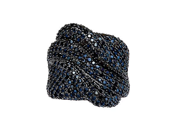3.10 ct tw Black Spinel Pave' Wave Sterling silver Ring, Sizes 5