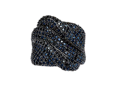 3.10 ct tw Black Spinel Pave' Wave Sterling silver Ring, Sizes 5