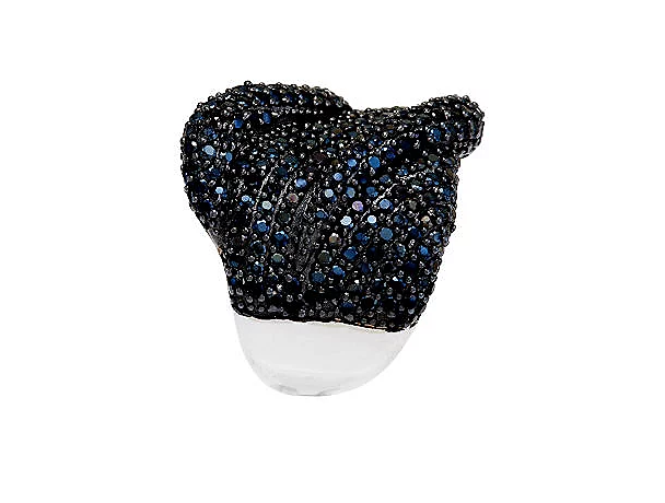 3.10 ct tw Black Spinel Pave' Wave Sterling silver Ring, Sizes 5
