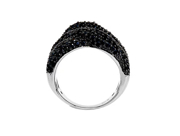 3.10 ct tw Black Spinel Pave' Wave Sterling silver Ring, Sizes 5