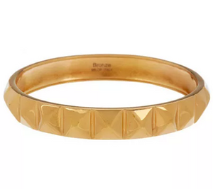 Bronze Large Pyramid Design Polished Round Yellow Tone Bangle by Bronzo Italia